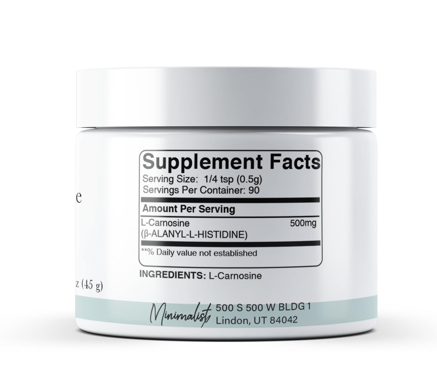 Minimalist L-Carnosine Powder (1.6 oz) No Additives or Fillers, Dietary Supplement, Beta-alanyl-L-histidine