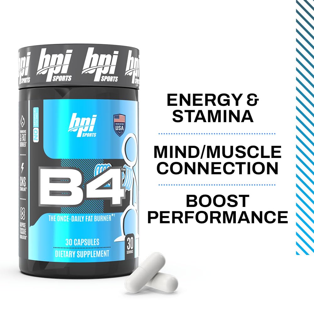 BPI Sports B4 - Extra-Strength Fat Burner - Keto-Friendly - Appetite Suppressant - Caffeine, Niacin, Quercetin, Yohimbine - 30 Servings - 710mg