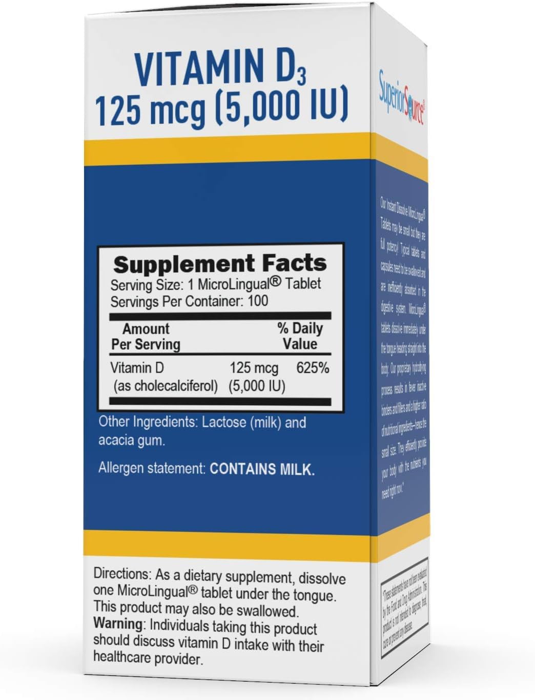 Superior Source Vitamin D3 5000 IU - Offers Immune System, Brain & Nervous System Support - Aids Calcium Absorption for Teeth & Bone Health - Bariatric Friendly - 100 Sublingual Dissolving Tablets