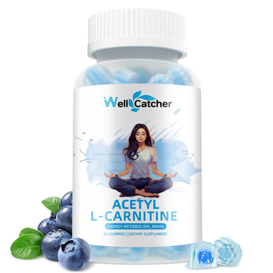 Wellcatcher Acetyl L-Carnitine Gummies 1000 MG - Sugar Free L-Carnitine Supplement for Muscular Endurance, Brain Health, Energy Metabolism - Vegan Non-GMO - Blueberry Flavoured - 60 Counts