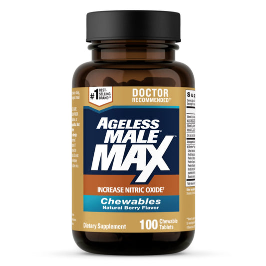 Ageless Male Max Chewable Nitric Oxide Booster Supplement for Men - High Potency Ashwagandha Extract to Boost Workouts, Muscle & Performance, Reduce Stress, Support Sleep - 100 Count