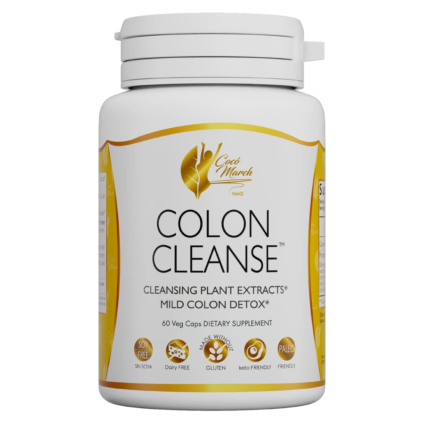 Coco March Colon Cleanse - Dietary Supplement, Cleansing Plant Extracts, Mild Colon Cleanse - Gluten Free, Dairy Free, Soy Free, Keto Friendly, Paleo Friendly, 60 Veg Caps - 15 Servings