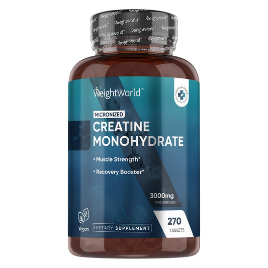 WeightWorld Creatine Monohydrate 3000mg - 270 Vegan Tablets (3 Months Supply) - 90 Servings - for Muscle Strength & Recovery - Micronized Creatine Monohydrate for Women & Men - Gluten-Free