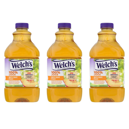 Welchs 100 Juice 64 oz 3 Packs  Purple Grape White Grape White Grape Peach Light Purple Grape or Diet Concord Grape  Bundled by Louisiana Pantry White Grape Peach 3 Pack