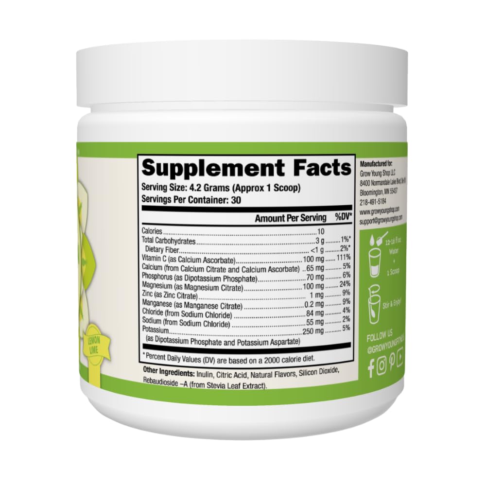 Grow Young Fitness Hydration Powder - Lemon Lime, Premium Electrolyte Mix for Proactive Hydration, Vitamins and Sugar Free (1 Pack, 30 Servings)