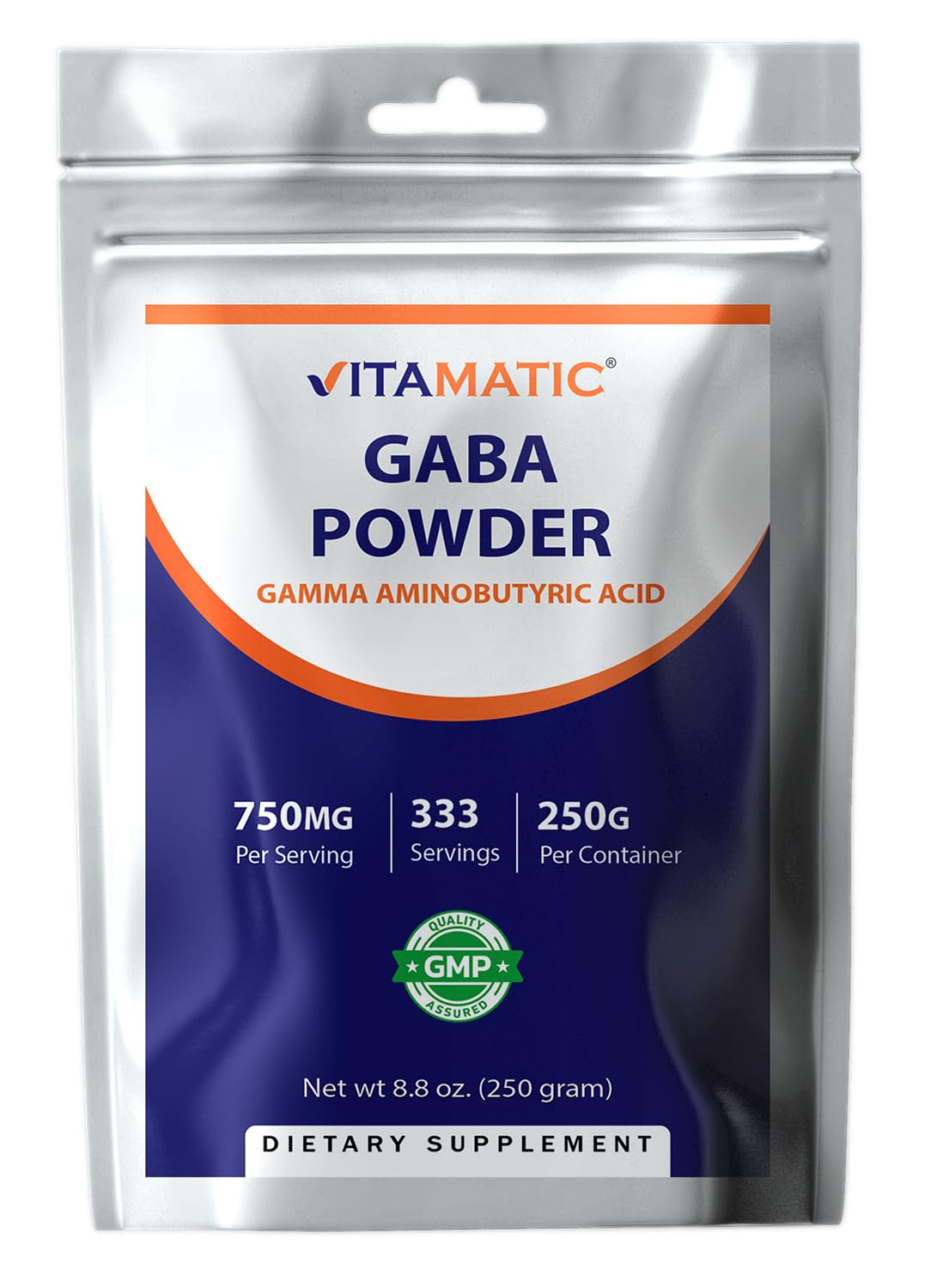 Vitamatic Gamma Aminobutyric Acid Powder 750 mg per Serving - 250 Grams - Also Called GABA - 333 Servings