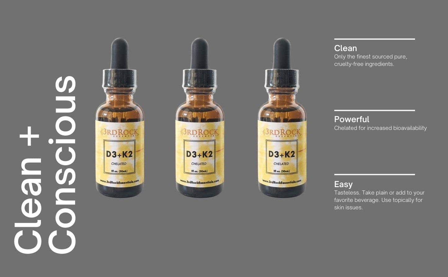 3rd Rock Essentials Vitamins D3 K2 | Chelated Liquid Vitamin Supplement Drops | Vitamin D3 | Vitamin K2 | Support Calcium Absorption Strong Bones Healthy Heart | Vegan | Gluten Free | 1 Fl Oz