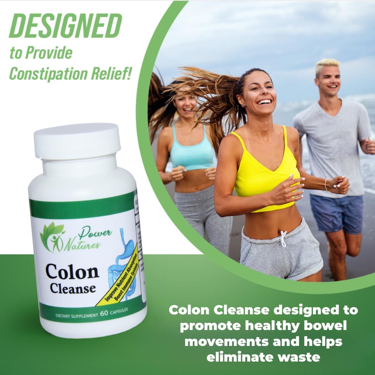 Power Natures Colon and Gut Cleanse - 15 Day Cleanse - Advanced Colon and Gut Cleanse - Colon and Gut Support - Advanced Colon and Gut Support - for Both Women & Men - 60 Capsules