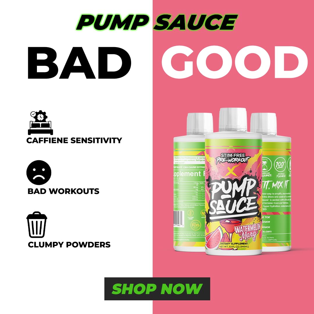Pump Sauce Pre-Workout - 32 oz, Strawberry Lemonade, No Caffeine, Full Spectrum Liquid, Gluten Free, Vegan, Zero Sugar