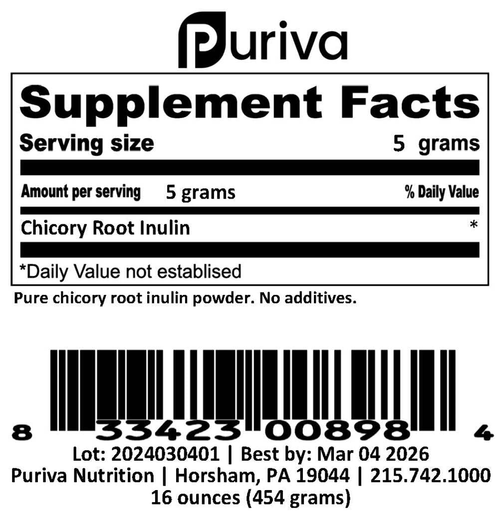 Puriva Nutrition Inulin Powder, from Chicory Root, 1 Pound