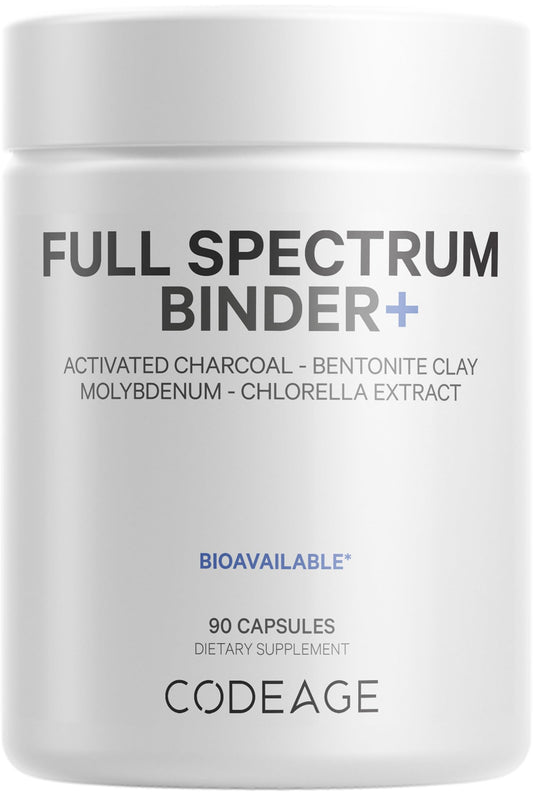 Codeage Binder + Systemic Binder Supplement - Activated Charcoal Pills, Bentonite Clay Mineral Powder, Fulvic & Humic Acids, Molybdenum, Carbon Forms - 90 Capsules