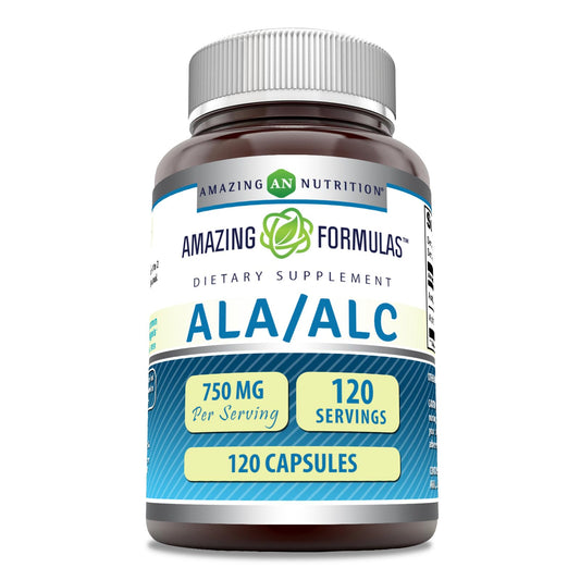 Amazing Formulas ALA/ALC (Alpha Lipoic Acid/Acetyl L-Carnitine) Supplement | 750 Mg Per Serving | 120 Capsules | Non-GMO | Gluten-Free | Made in USA