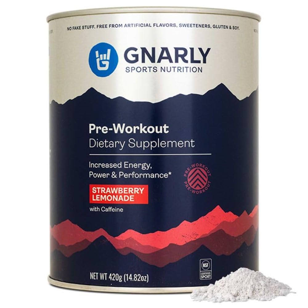 Gnarly Nutrition Natural Pre-Workout Powder, Strawberry Lemonade - NSF Sport Certified, Endurance & Recovery - Vegan Pre-Workout, Sports Nutrition - Strawberry Lemonade with Caffeine, 14.82 oz
