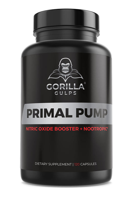 Gorilla Gulps - Primal Pump Nitric Oxide Supplement Nootropic 1500mg Nitrosigine L Arginine & Beet Root for Muscle Growth, Pumps, Blood Flow, Energy & Focus - Max Strength Pre Workout N.O. Booster