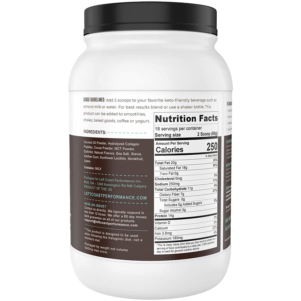 Keto Meal Replacement Shakes, Chocolate, 2lbs, Low Carb Keto Protein Shake Mix, MCT Powder, Grass Fed Hydrolyzed Collagen Peptides, Keto Breakfast Shake, 20g Fat, 14g Protein, 1 Net Carb, Zero Sugar