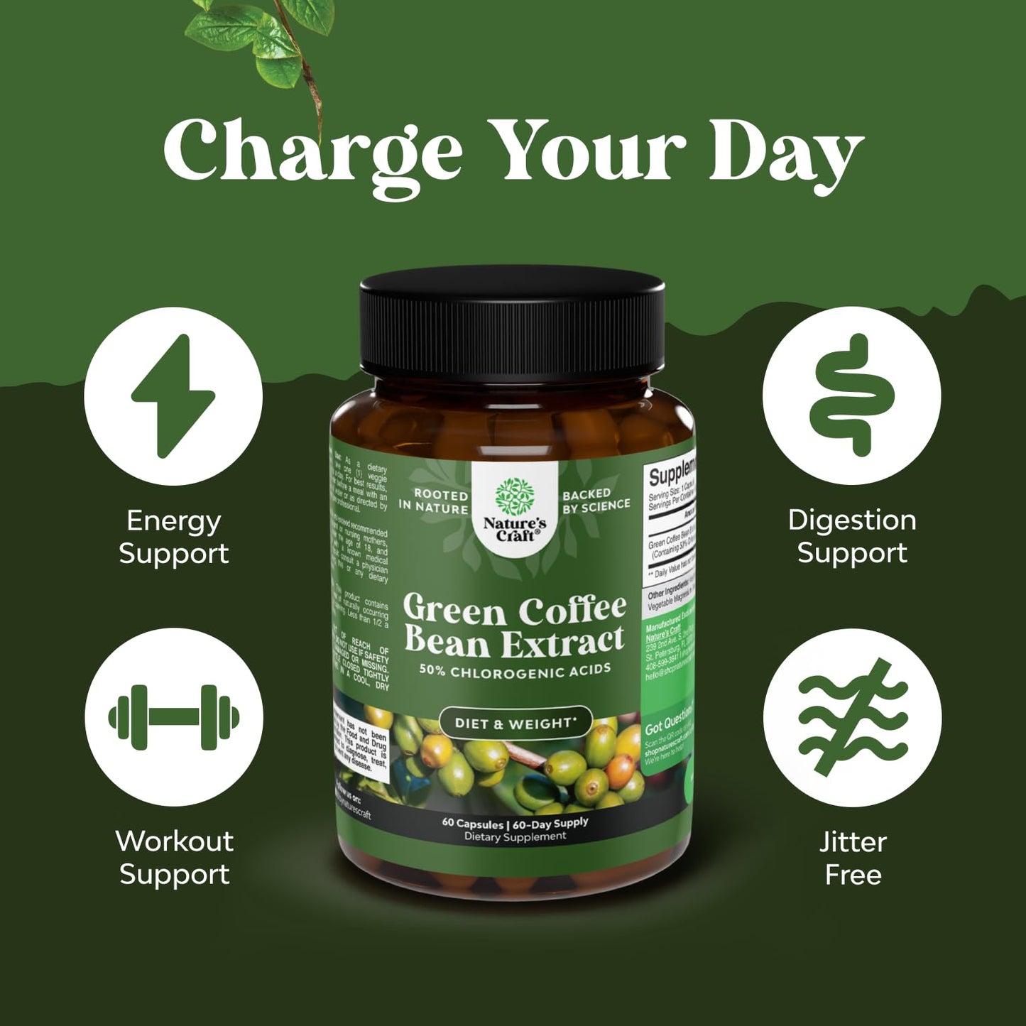 Pure Green Coffee Bean Extract - Super Energizing Green Coffee Extract with 50% Chlorogenic Acid for Antioxidant Heart Health Mental Focus and Size Reduction - Natural Energy Supplement for Adults
