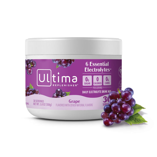 Ultima Replenisher Daily Electrolyte Powder Drink Mix - Grape, 30 Servings - Hydration Powder with 6 Key Electrolytes and Trace Minerals - Keto Friendly, Vegan, Non-GMO and Sugar-Free