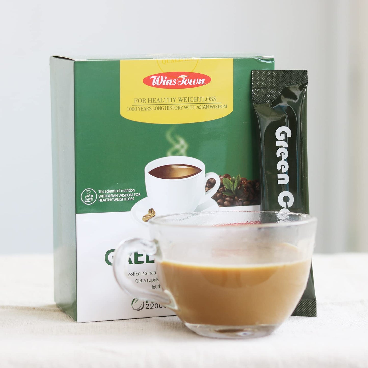 Wins Town Slimming Green Coffee, 200g Natural Diet Supplement for Healthy Weightloss, 20 Sachets