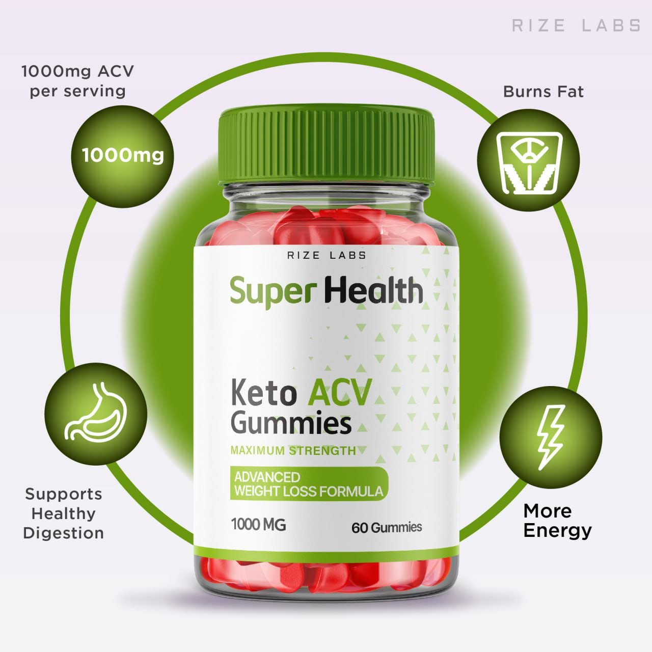 rize labs - Super Health Keto ACV Gummies - Advanced Weight Loss Formula for Belly Fat, Apple Cider Vinegar Superhealth Gummy Supplement (120 Gummies) (Pack of 2)