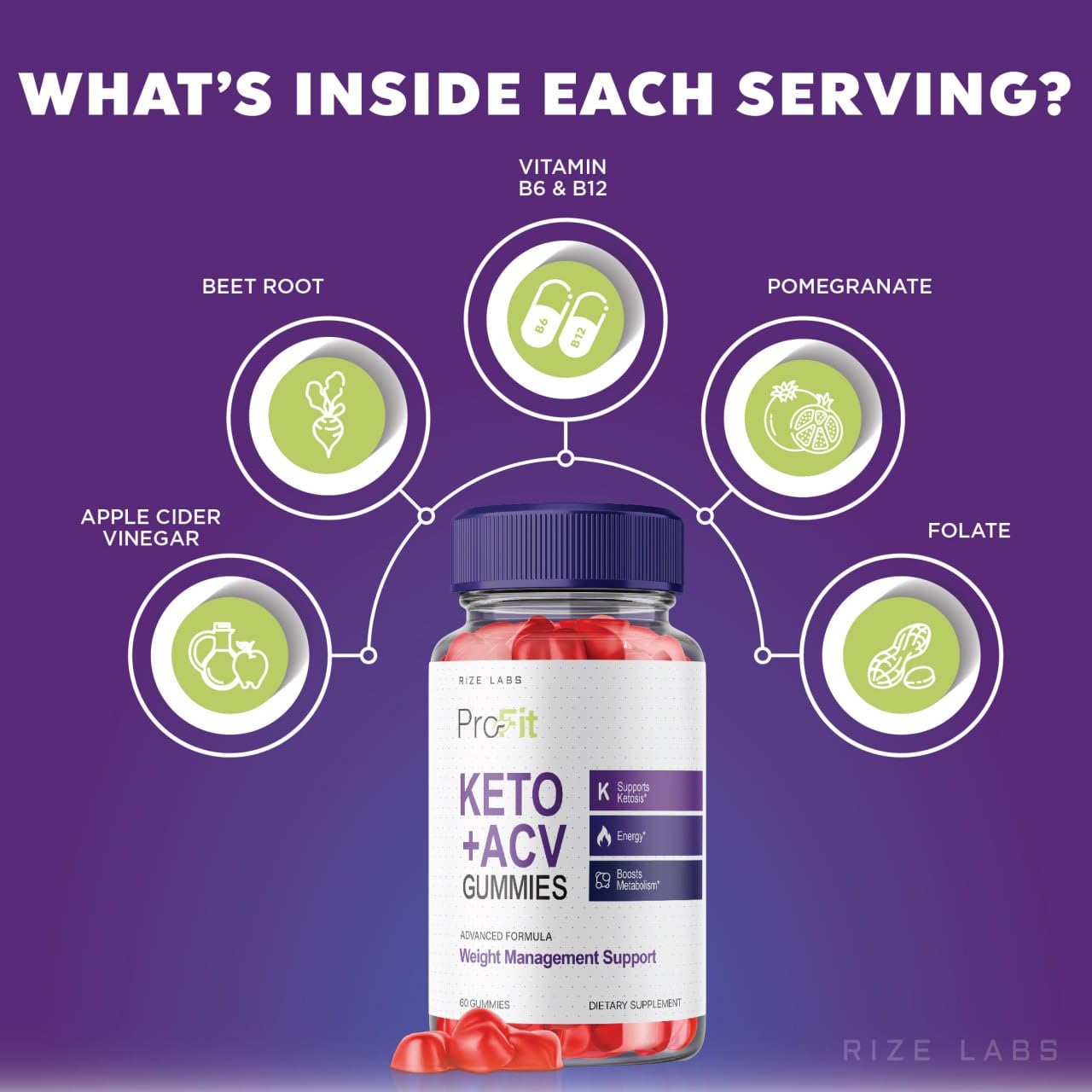 rize labs - Profit Keto+ACV Gummies for Weight Loss, Belly Fat Diet, Vegan Advanced Formula (60 Gummies)