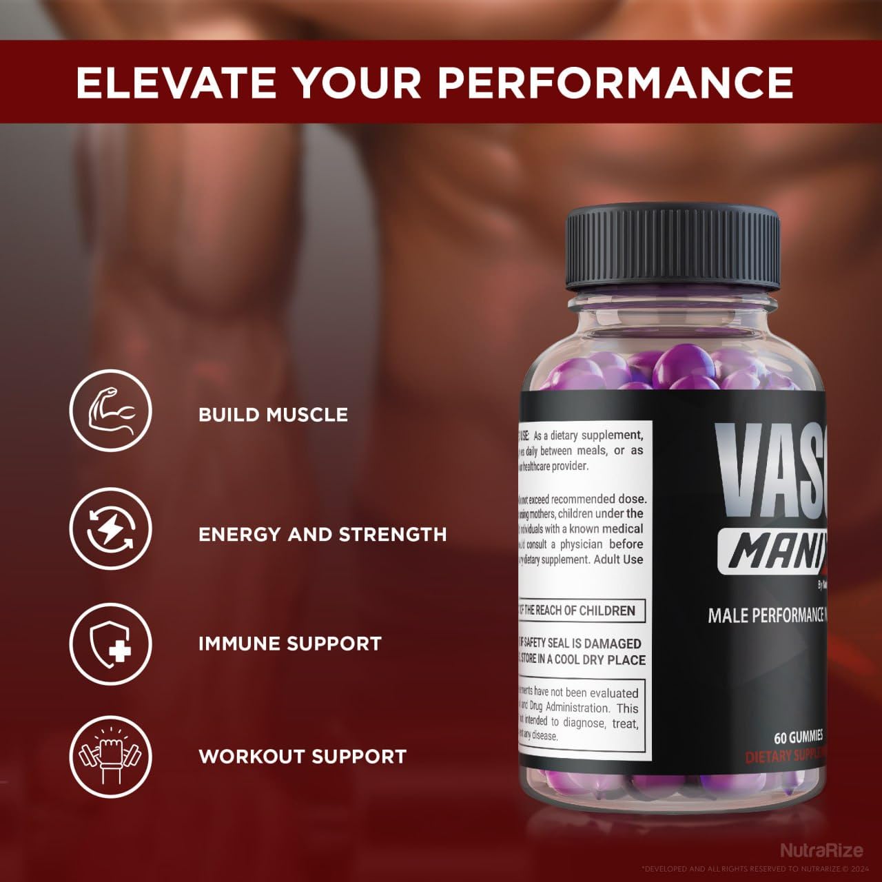 NutraRize VasoManix Gummies, Vaso Manix Classic Male Supplement, All Natural Formula for Men, Premium Gummy to Support Performance, Confidence and Overall Health, Official Reviews (60 Gummies)