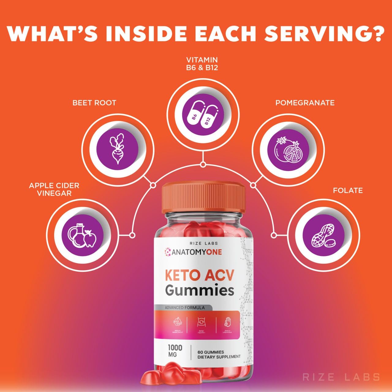 rize labs - AnatomyOne Keto ACV Gummies Advanced Weight Loss with Apple Cider Vinegar Supplement Belly Fat Extra Strength Gummy (120 Gummies)