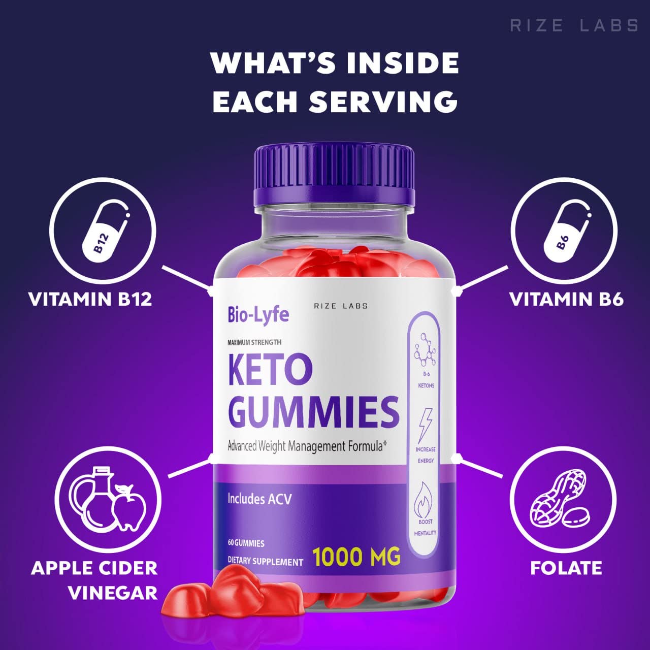 rize labs - BioLyfe Keto ACV Gummies Advanced Formula Apple Cider Vinegar Maximum Strength (Pack of 2) (120 Gummies)