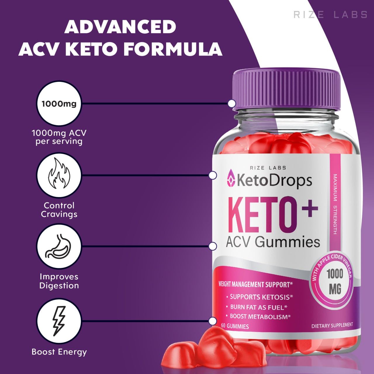 rize labs (Pack of 3 Keto Drops Keto+ACV Gummies for Weight Health, Advanced KetoDrops Gomitas Reviews Vitamin B12, B6 (180 Gummies)