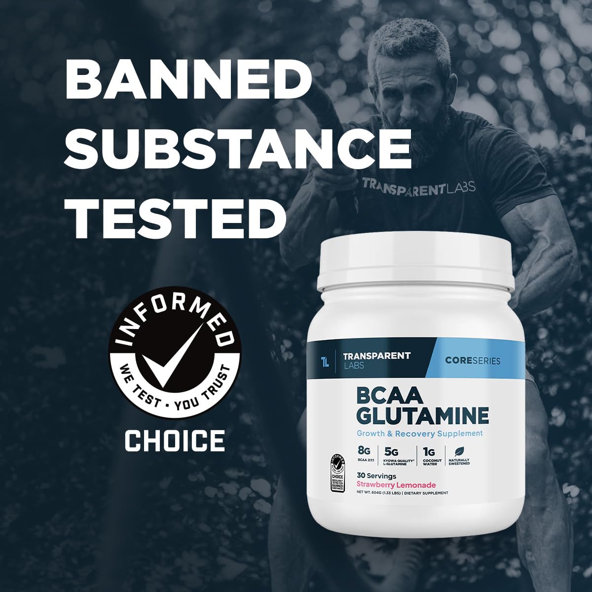 Transparent Labs BCAA Glutamine - 8000 Mg of BCAA Powder with L Glutamine for Post Workout Recovery, Muscle Growth, & Increased Endurance - 30 Servings, Strawberry Lemonade