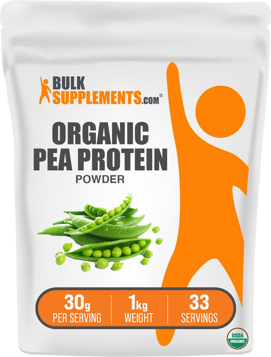 BulkSupplements.com Organic Pea Protein Powder - Plant Based & Vegan Protein Powder - Unflavored & Gluten Free, 30g per Serving, 1kg (2.2 lbs) (Pack of 1)
