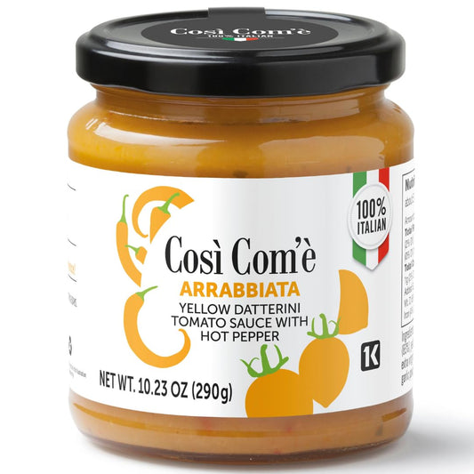 Arrabiata Pasta Sauce Yellow Datterino Tomatoes Sauce with Chili Pepper Italian Pasta Sauce made with Italian Yellow Tomatoes Così Comè