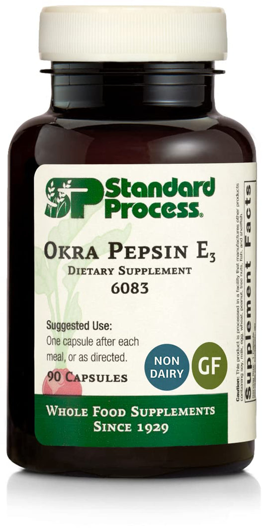 Standard Process Inc. Okra Pepsin E3 - Whole Food Digestive Health, Cholesterol, Bowel and Bowel Cleanse with Pepsin, Alfalfa, Spanish Moss, Buckwheat and Okra, Gluten Free - 90 Capsules