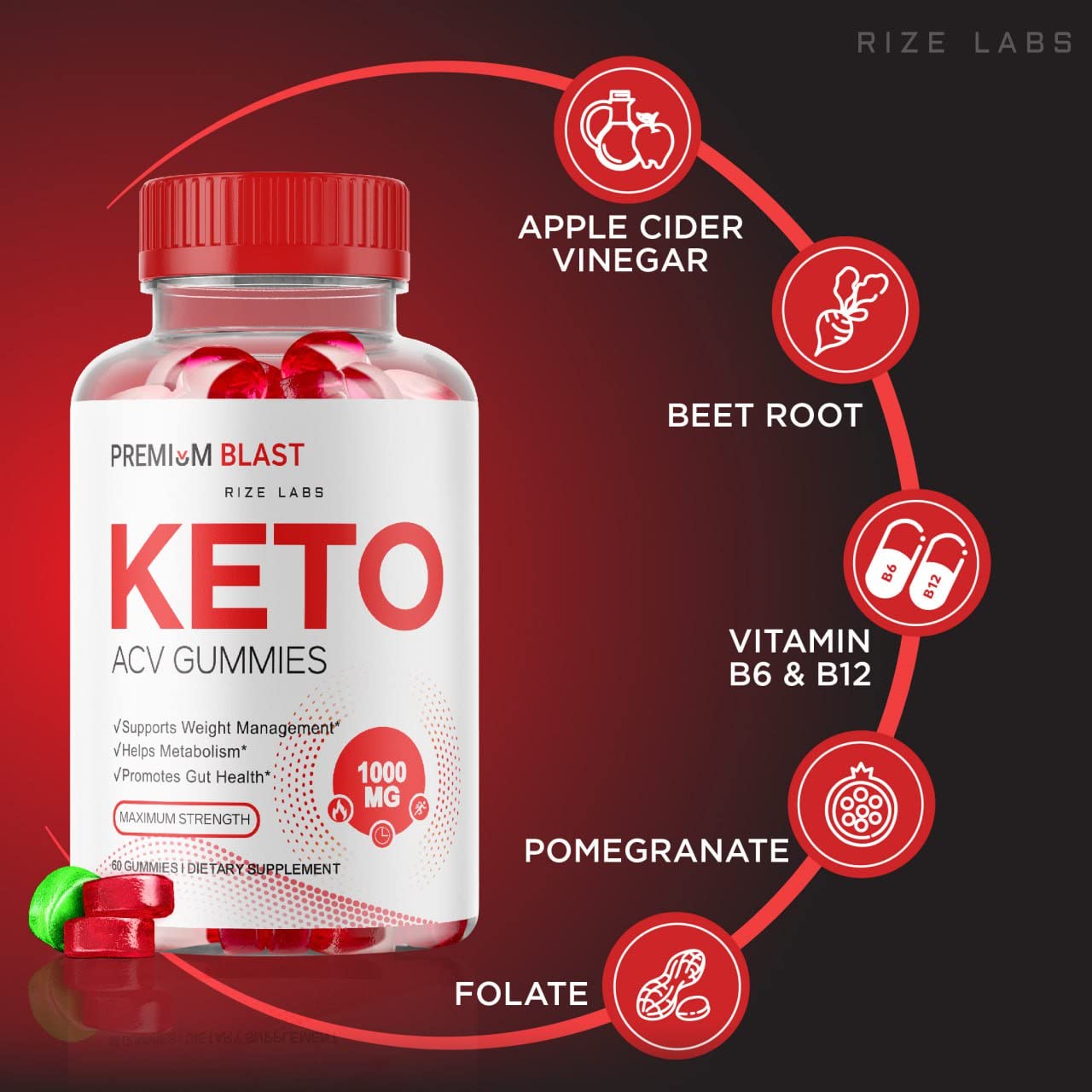 rize labs (Pack of 2 Premium Blast Keto ACV Gummies, Advanced Weight Loss Formula Gummy, Apple Cider Vinegar Pastillas Gomitas Plus Management Maximum Strength (120 Gummies)