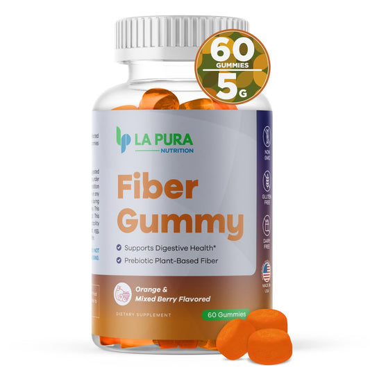 LaPura Prebiotic Chicory Root Fiber Gummy 5g, 60 Gummies - Supports Digestive Health, Prebiotic Plant-Based Fiber Blend - Orange & Mixed Berry Flavor - Non-GMO, Gluten-Free, Made in USA