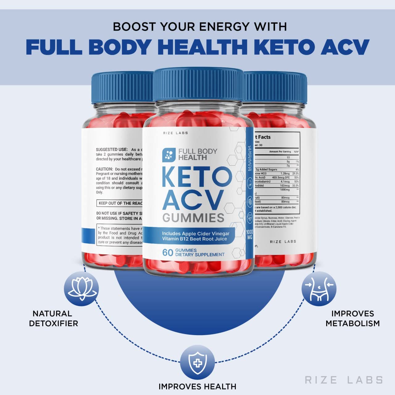 rize labs - Full Body Health Keto ACV Gummies for Advanced Weight Loss Support Max Strength Formula for Full-Body Energy (180 Gummies)