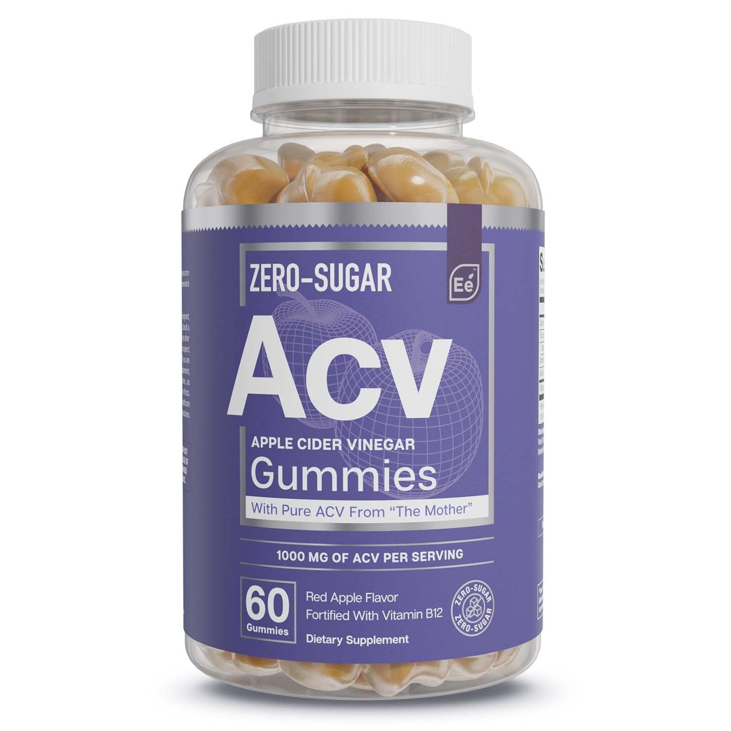 Essential Elements Zero-Sugar ACV Apple Cider Vinegar Gummies from “The Mother” - Naturally-Sourced, Vegan ACV Gummies with Folic Acid and Vitamin B12 60 Count