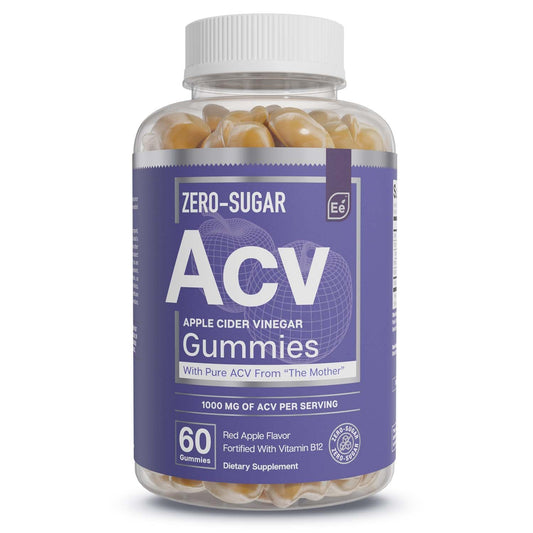 Essential Elements Zero-Sugar ACV Apple Cider Vinegar Gummies from “The Mother” - Naturally-Sourced, Vegan ACV Gummies with Folic Acid and Vitamin B12 60 Count