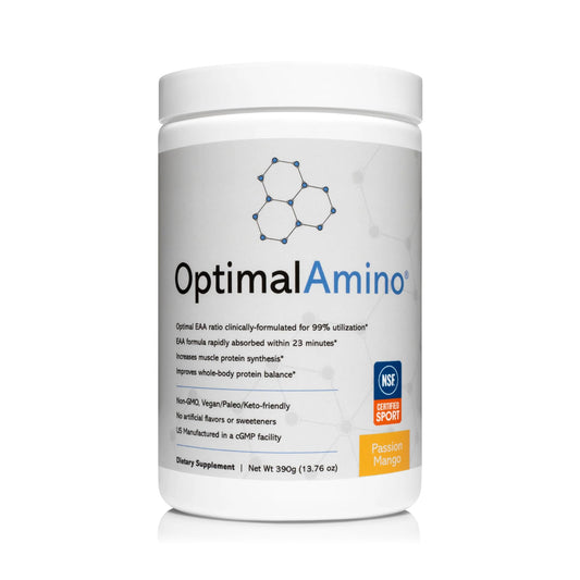 OptimalAmino Amino Acid Powder | 99% Utilized Essential Amino Acid (EAA) Supplement | Pre/Post Workout & Muscle Recovery | NSF for Sport Certified | Passion Mango Flavor