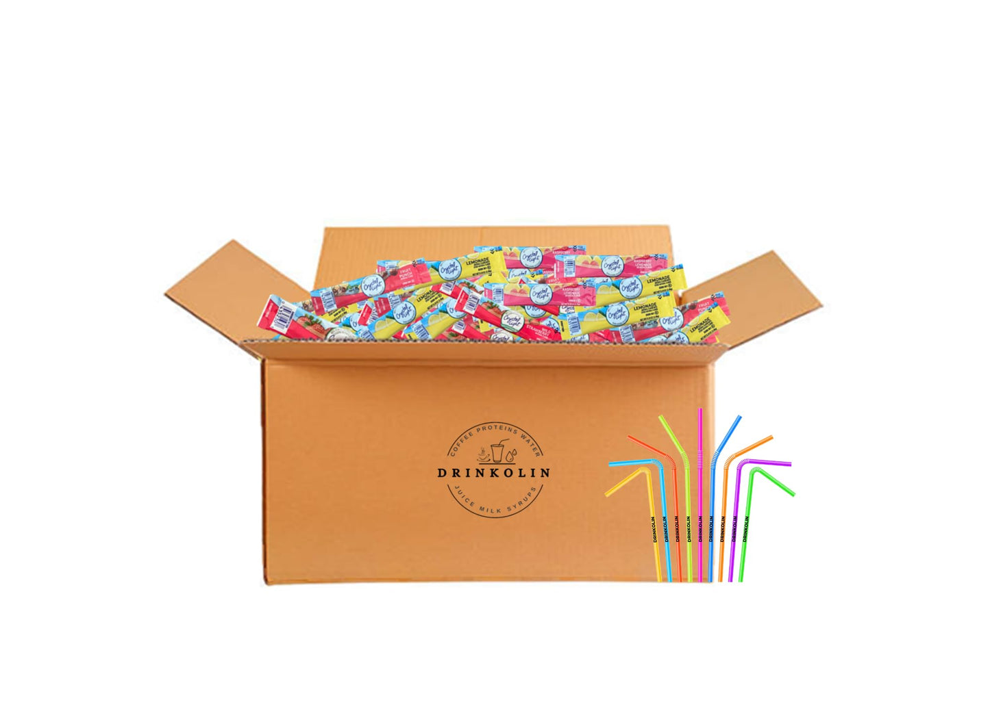 Crystal Light Packets Variety Pack 60 Flavored Drink Mix Packets Fruit Punch Raspberry Lemonade and Wild Strawberry Packets SugarFree Powdered Drink Mix with Drinkolin Straws  Fits 169 oz Bottles