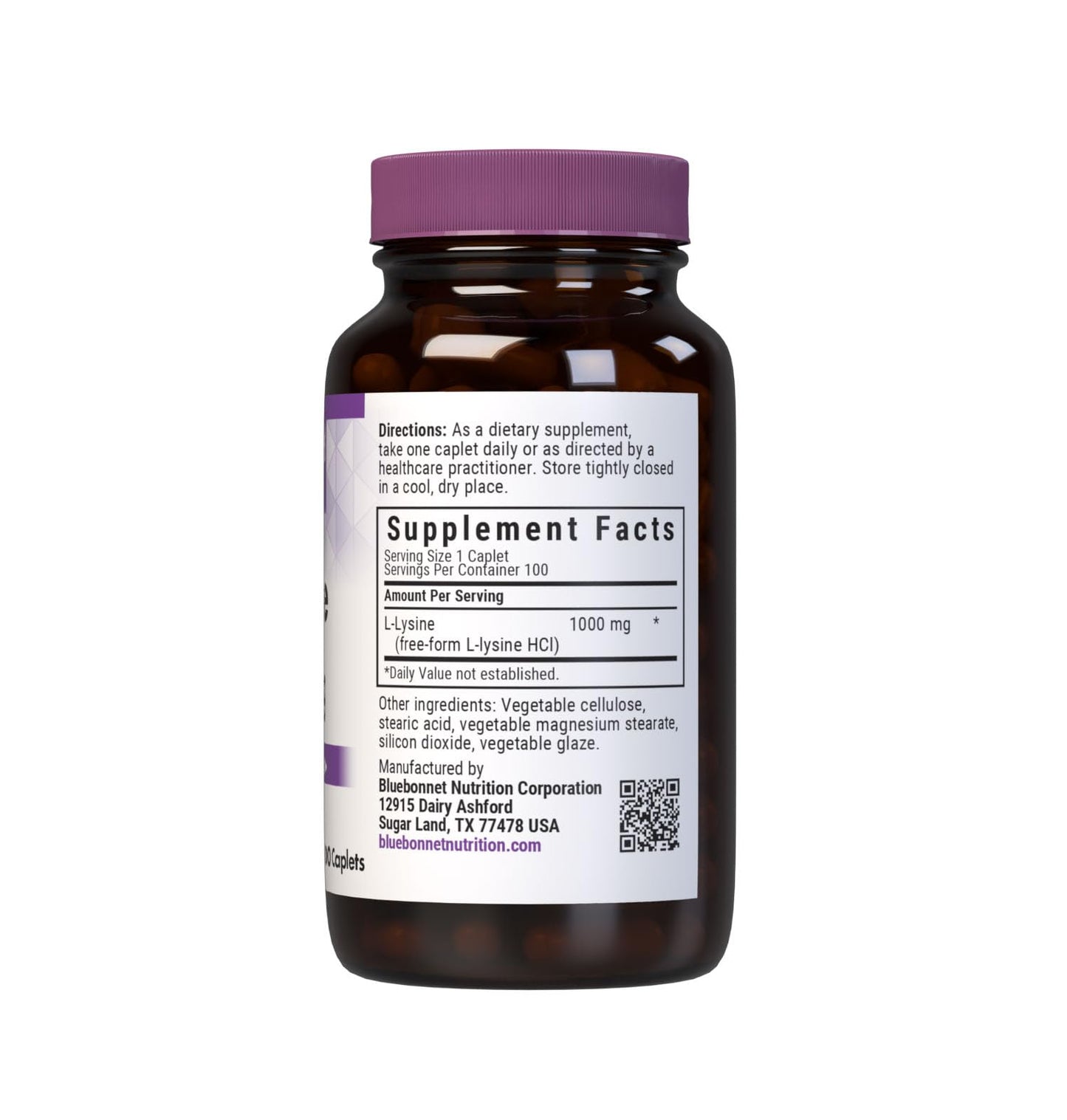Bluebonnet L-Lysine 1000 mg Caplets, 100 Count