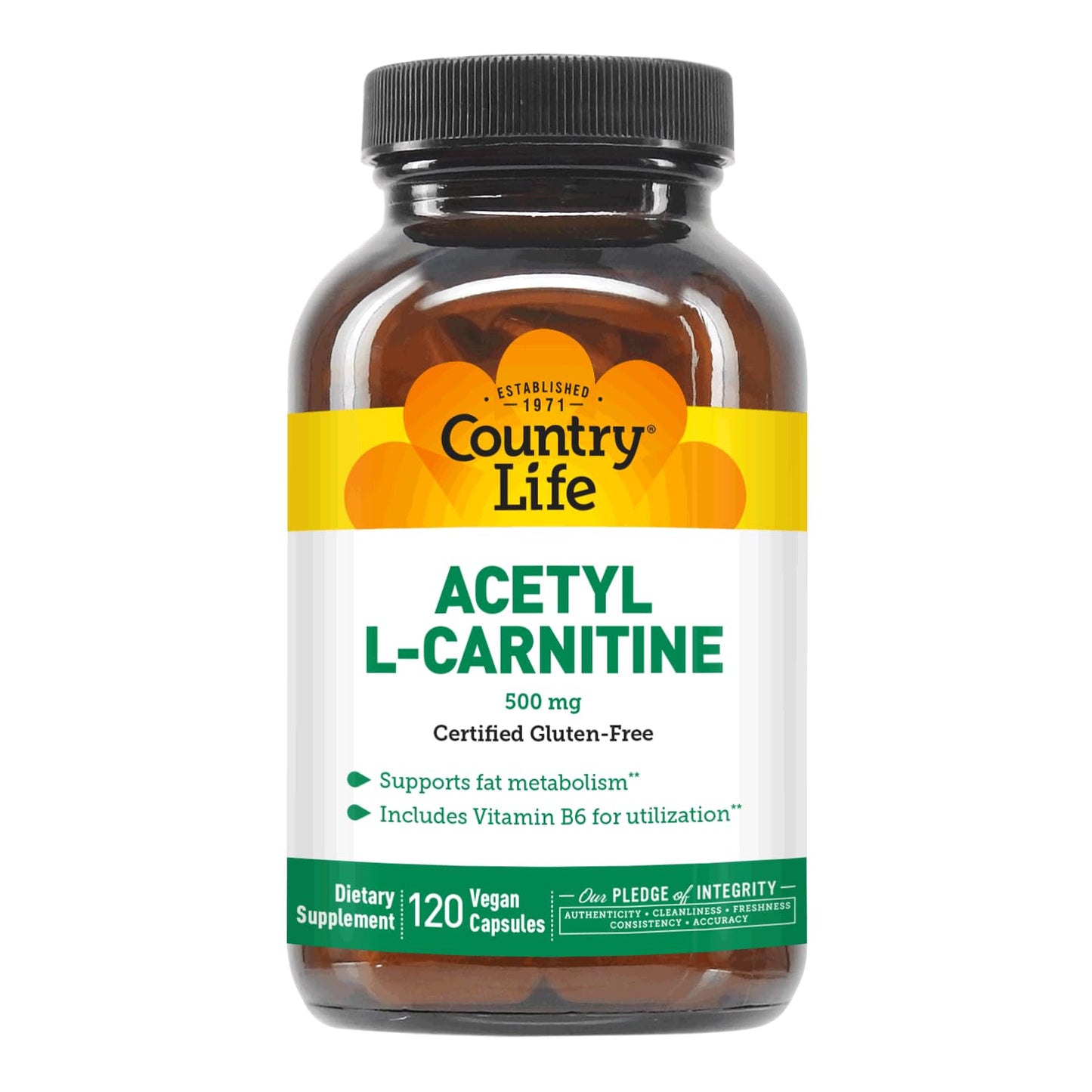 Country Life Acetyl L-Carnitine, 500 mg, with B-6 - 120 Vegan Capsules