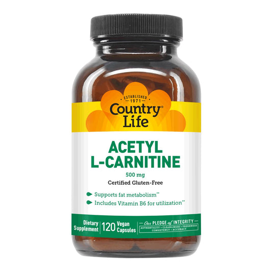 Country Life Acetyl L-Carnitine, 500 mg, with B-6 - 120 Vegan Capsules