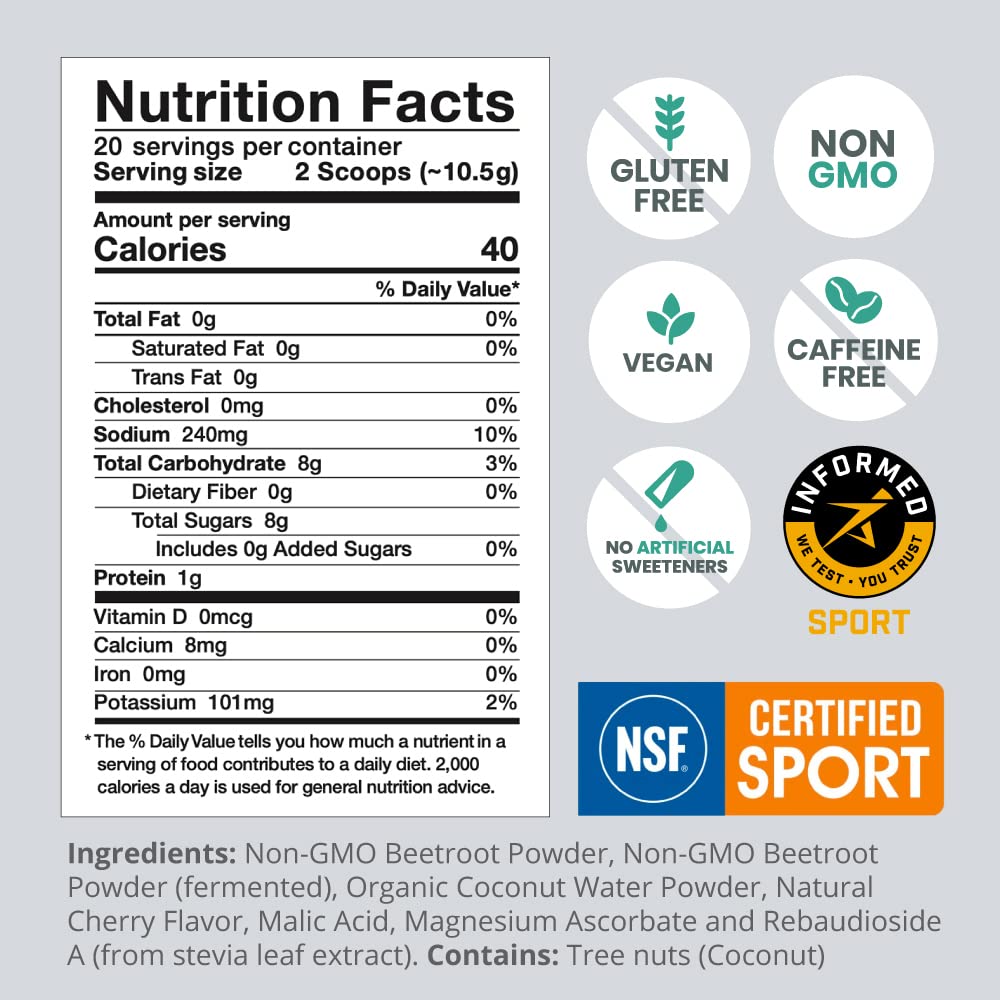 HumanN SuperBeets Sport Endurance Pre Workout Powder - NSF Certified - Nitric Oxide Supplement - Caffeine, Creatine & Stimulant Free Energy - Wild Cherry Flavor, 20 Servings