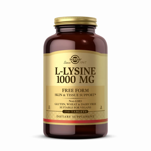 SOLGAR L-Lysine 1000 mg - 250 Tablets - Skin & Tissue Support - Non-GMO, Vegan, Kosher, Gluten Free - 250 Servings
