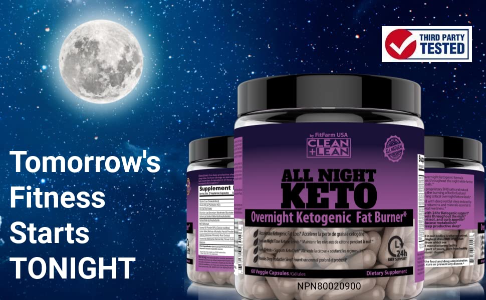 CLEAN+LEAN NIGHT KETO: First Ever Overnight Ketogenic Fat Burner & Sleep Aid | BHB Ketones + MCT Oil Extract + Vitamins & Minerals | 24 HR Diet Sleep Great Lose Weight | All Natural & GF | 60 Caps