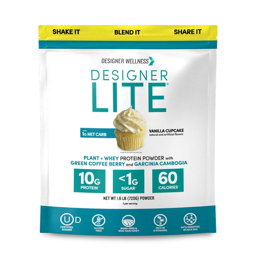 Designer Wellness, Designer Lite, Low Calorie Natural Protein, Prebiotic Fiber, Key Vitamins & Minerals, Vanilla Cupcake, 25.6 Ounces