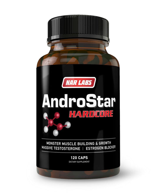Nar Labs AndroStar Hardcore | Natural Testosterone Booster | Estrogen Blocker for Men | Boost Muscle Growth | 120 Capsules