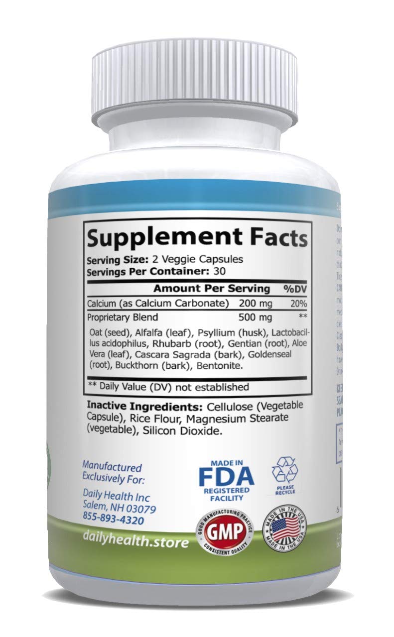 Daily Colon Cleanse 700mg All Natural Formula 10 Herbs, Fiber, Alfalfa, Aloe Vera, Rhubarb, Gentian, Buckthorn, Goldenseal, Lactobacillus acidophilus 60 Vegetable Capsules (Two 15 Day Cleansing Kits)