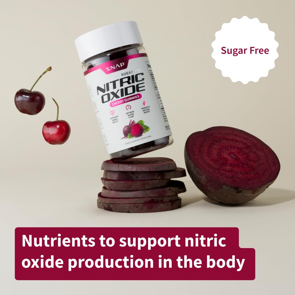 Snap Supplements Beet Root Gummies, Nitric Oxide Supplement w/Organic Beets, Vitamins, Pomegranate & Antioxidants for Energy, Heart Health & Circulation Support, 60 Sugar Free Gummies, 2 Pack, Cherry