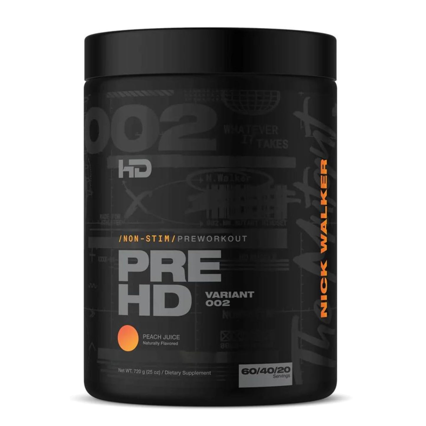 HD MUSCLE PreHD Variant 002 Non Stim Pre Workout | with Citrulline, Beta Alanine, Creatine, VasoDrive-AP, Alpha GPC | 60/40/20 Servings (Peach Juice)